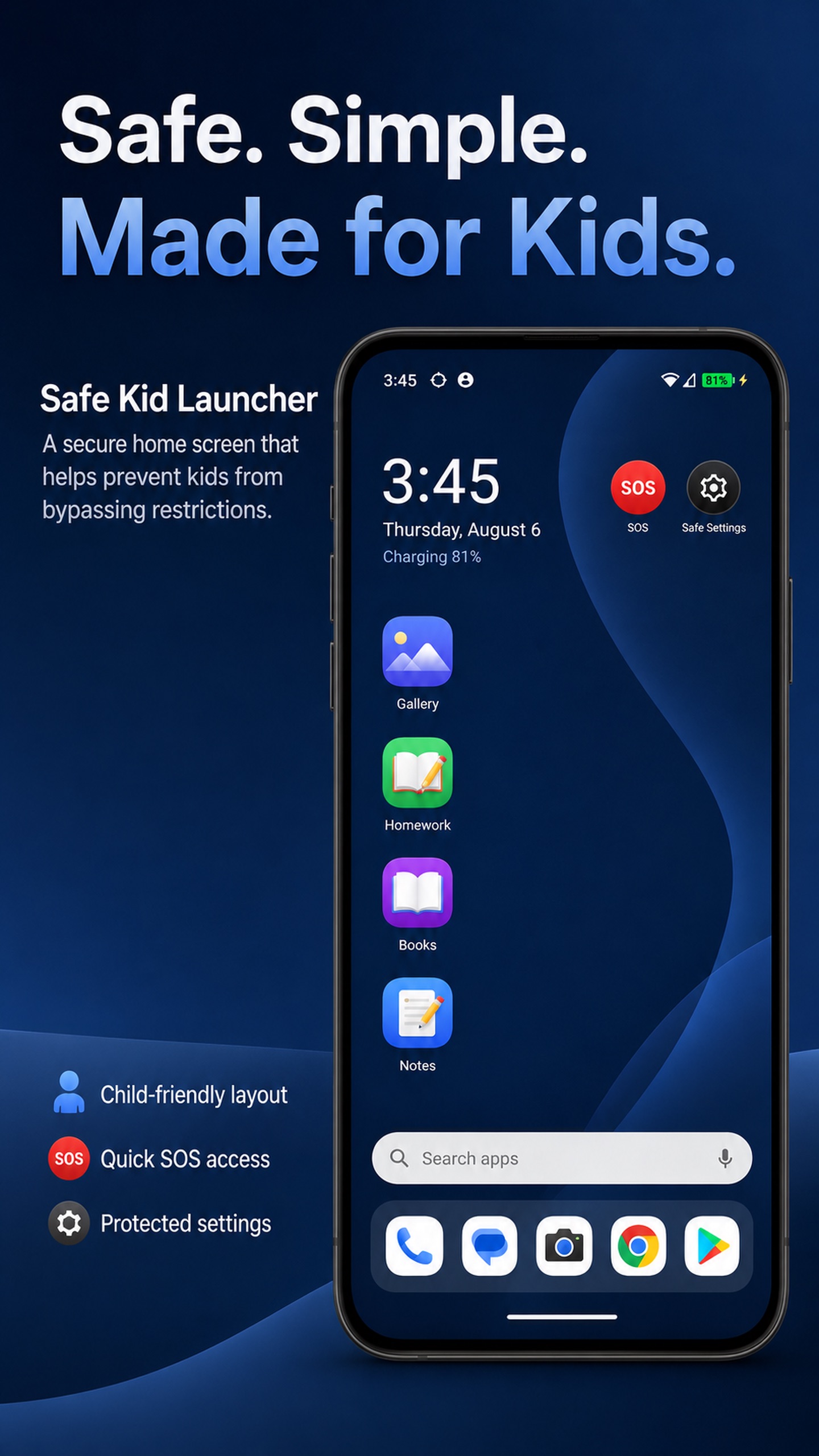 FamilyFence Kid safe launcher with approved apps and SOS access
